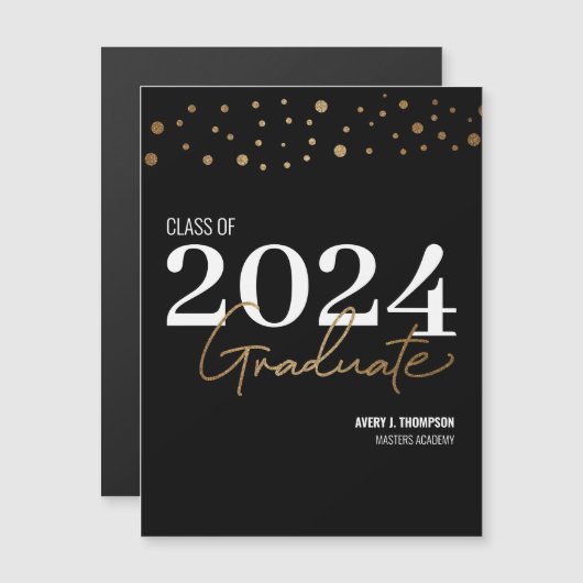 Zwart en goud confetti Klasse van 2024 Afstuderen (Voorkant / Achterkant)