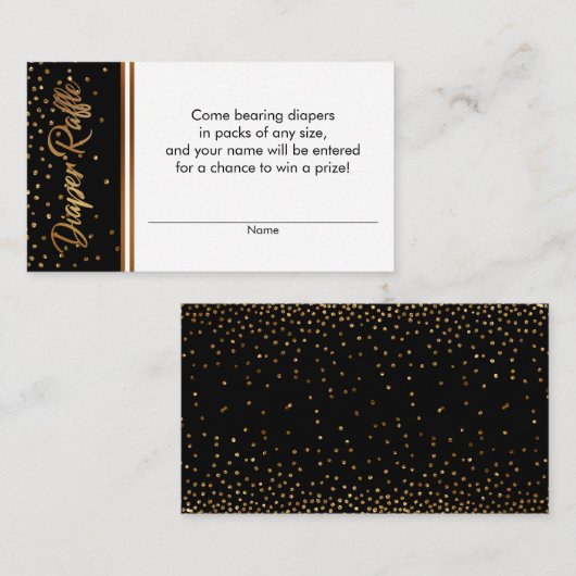 Zwart en Goud Confetti Luier Raffle Ticket Kaarten (Voorkant / Achterkant)