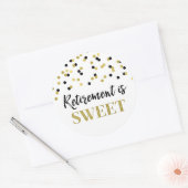 Zwart en Goud Confetti Pensioen is Sweet Ronde Sticker (Envelop)