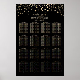 Zwart en Goud Confetti Stippen 16 Zitkaarten Poster