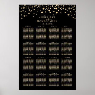 Zwart en Goud Confetti Stippen 16 Zitkaarten Poster
