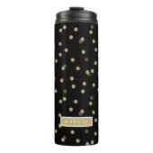 Zwart en Goud Confetti Stippen Monogram Thermosbeker (Voorkant)