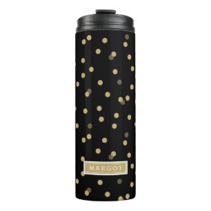 Zwart en Goud Confetti Stippen Monogram Thermosbeker