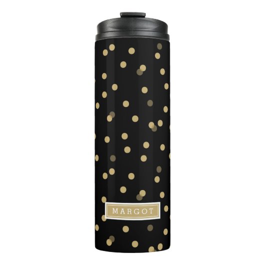 Zwart en Goud Confetti Stippen Monogram Thermosbeker (Voorkant)