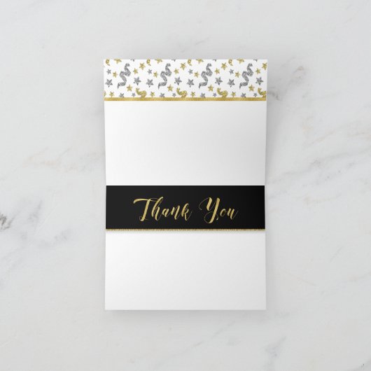 Zwart en Goud Confetti Verjaardag Bedankkaart (Binnen)