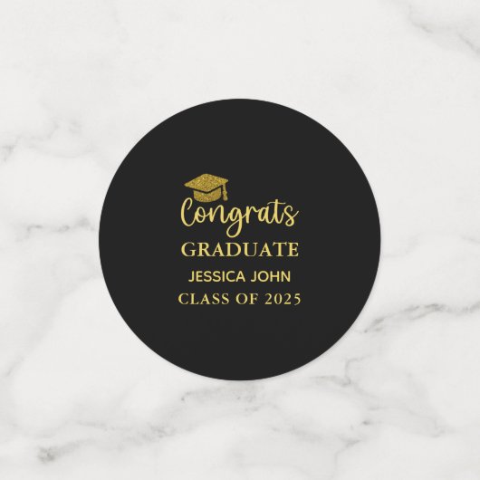 Zwart en goud Congrats afstuderen afstudeerfeest Confetti (Kleine voorkant)