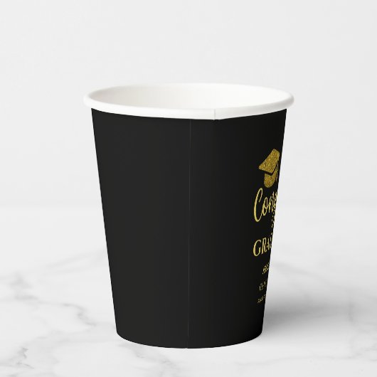 Zwart en Goud Congrats Afstuderen Afstuderen Papieren Bekers (Rechts)