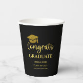 Zwart en Goud Congrats Afstuderen Afstuderen Papieren Bekers (Voorkant)