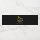 Zwart en Goud Congrats Afstuderen Afstuderen Waterfles Etiket (Enkel label)