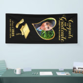 Zwart en Goud Congrats Afstuderen Foto Afstuderen Spandoek (Beurs)