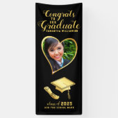 Zwart en Goud Congrats Afstuderen Foto Afstuderen Spandoek (Verticaal)