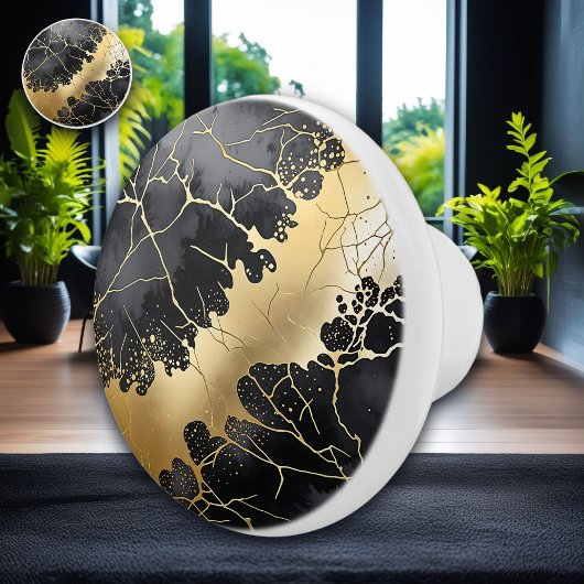 Zwart en Goud Crackle Waterverf Abstract Keramische Knop