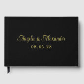 Zwart en Goud Curly Script Bruiloft Gastenboek (Voorkant)
