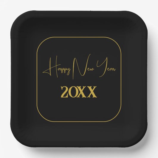 Zwart en Goud Custom Minimal Nieuwjaar Papieren Bordje (Voorkant)