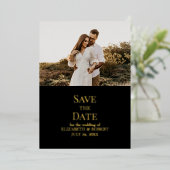 Zwart en Goud Custom Photo Save the Date Kaart (Staand Voorkant)