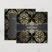 Zwart en goud Damask All Occasion Party Kaart (Voorkant / Achterkant)