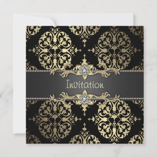Zwart en goud Damask All Occasion Party Kaart (Voorkant)