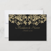 Zwart en goud Damask en Bourgondische Bow Response RSVP Kaartje (Achterkant)