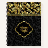 Zwart en goud Damask Gold Lijst Notitieboek (Voorkant)