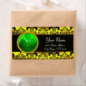 ZWART EN GOUD DAMASK, GROENE SHAMROCK ETIKET (Insitu)