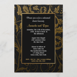 Zwart en goud Damask repetitie Dinner Invitation Kaart