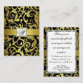Zwart en Goud Damask Wedding Receptie Kaarten (Voorkant / Achterkant)