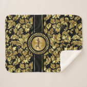 Zwart en goud Damasks Monogram Sherpa Deken (Voorkant (horizontaal))