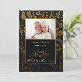 Zwart en goud damast 50ste huwelijksjubileum kaart (Staand voorkant)
