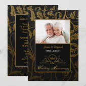 Zwart en goud damast 50ste huwelijksjubileum kaart (Voorkant / Achterkant)