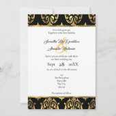 Zwart en goud damast bruiloft kaart (Voorkant)