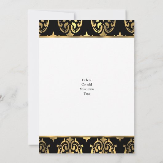 Zwart en goud damast bruiloft kaart (Achterkant)