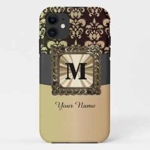 Zwart en goud damast gepersonaliseerd iPhone 11 hoesje