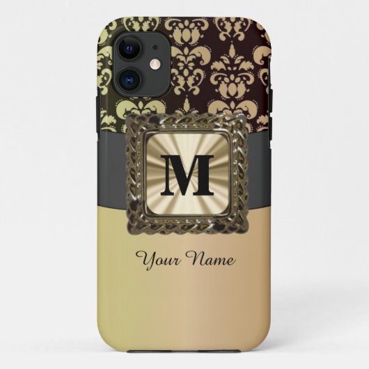 Zwart en goud damast gepersonaliseerd Case-Mate iPhone case (Achterkant)