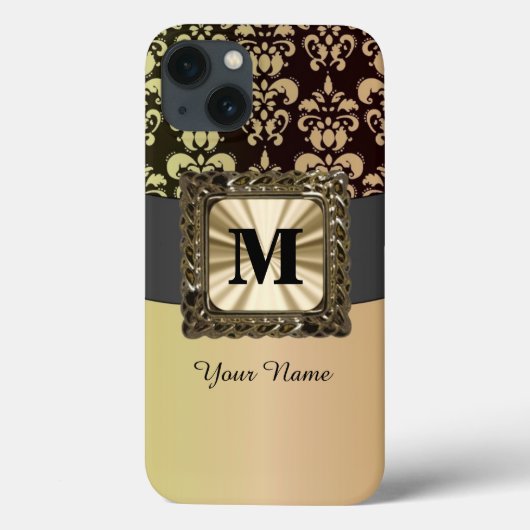 Zwart en goud damast gepersonaliseerd Case-Mate iPhone case (Achterkant)