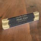 Zwart en goud damast met wervelingen naambordje (Zijkant)