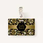 Zwart en goud damast patroon badge (Achterkant met clip)