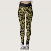 Zwart en goud damast patroon GR2 Leggings (Voorkant)