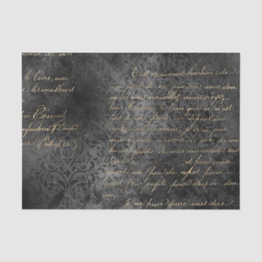 Zwart en goud damast vintage kalligrafie tissuepapier (Voorkant)
