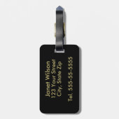 Zwart en goud deco fan monogrammed bagagelabel (Achterkant verticaal)