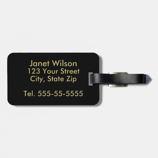 Zwart en goud deco fan monogrammed bagagelabel (Achterkant horizontaal)