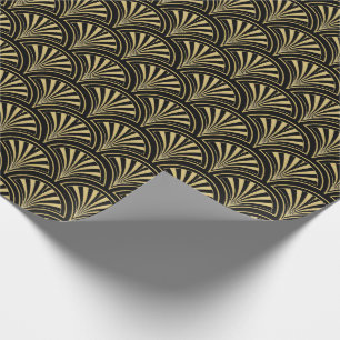 Zwart en goud deco ventilatorpatroon cadeaupapier