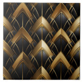 Zwart en Goud Deco, Zigzags en Lines Tegeltje (Voorkant)