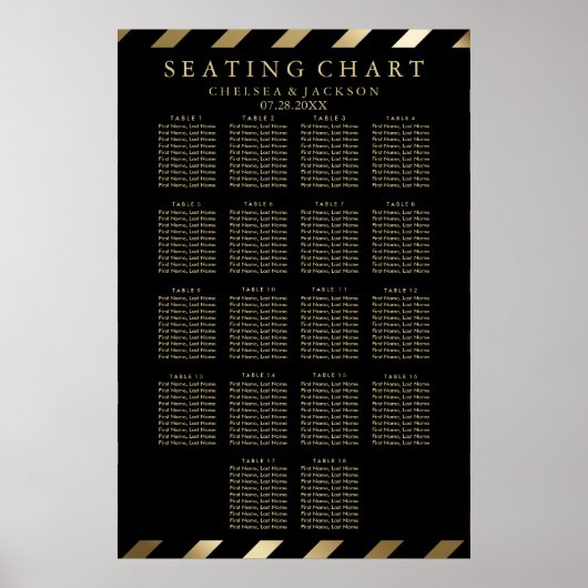 Zwart en Goud Diagonale Strepen - 18 Zitplaatsen G Poster (Voorkant)