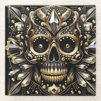 Zwart en Goud Diamond Skull Onderzetter