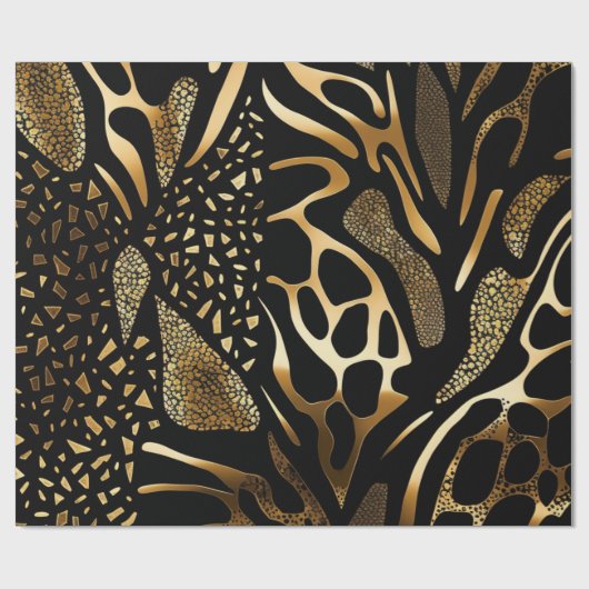 Zwart en Goud Dierenprint (10) Cadeaupapier (Vlak)