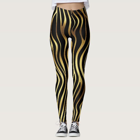 Zwart en Goud Dierenprint Leggings (Voorkant)