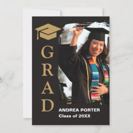 Zwart en goud diploma-uitnodiging met foto kaart