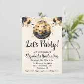 Zwart en Goud Disco Ball Fotoafstudeerfeest Kaart (Staand voorkant)