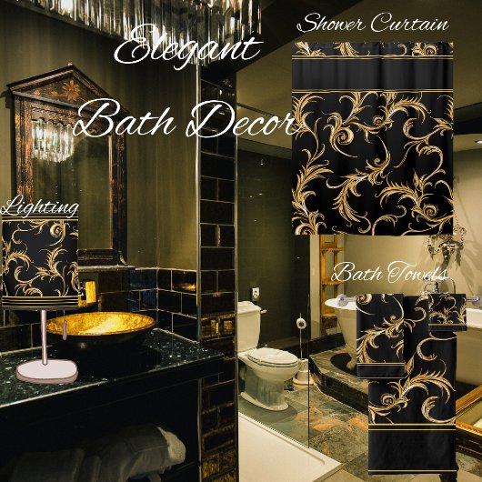 Zwart en goud douchegordijn