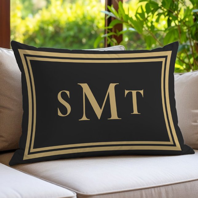 Zwart en Goud Drie Letter Monogram Kussen (Creator heeft geüpload)